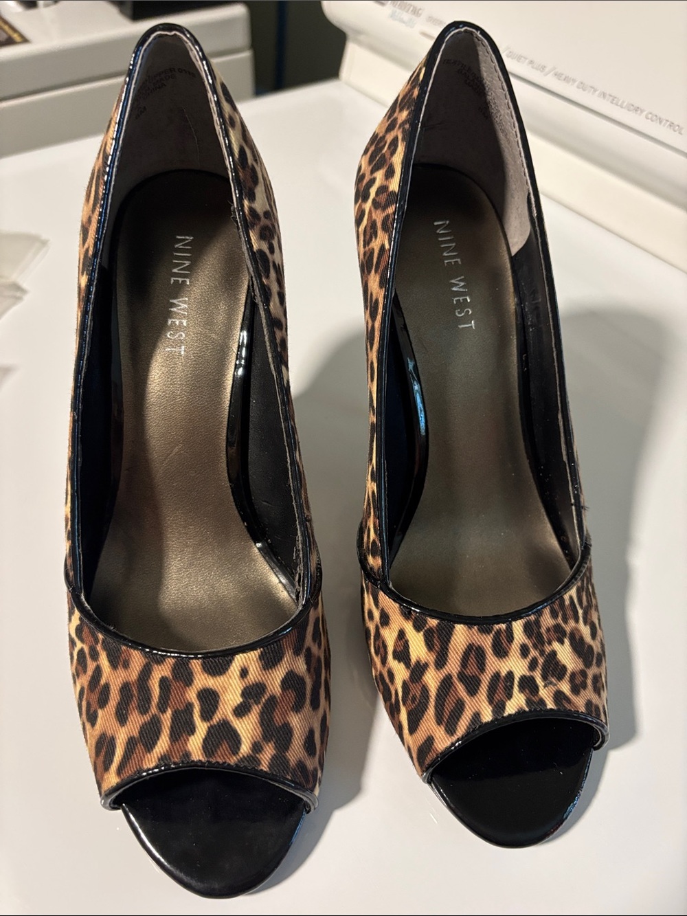 Nine West Leopard Print Peep-Toe Heels - Brown & Black